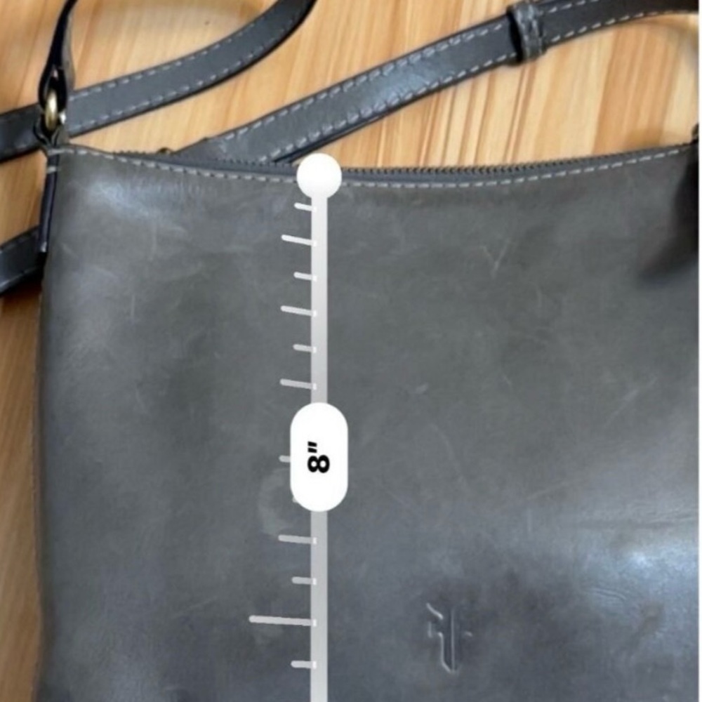 Frye Gray Carson Boho Crossbody Purse With Adjustable Strap & Perforated Logo - Picture 7 of 7